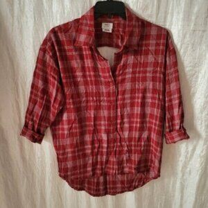 RVCA Red Plaid Cut Out Button Down Shirt Sz Small
